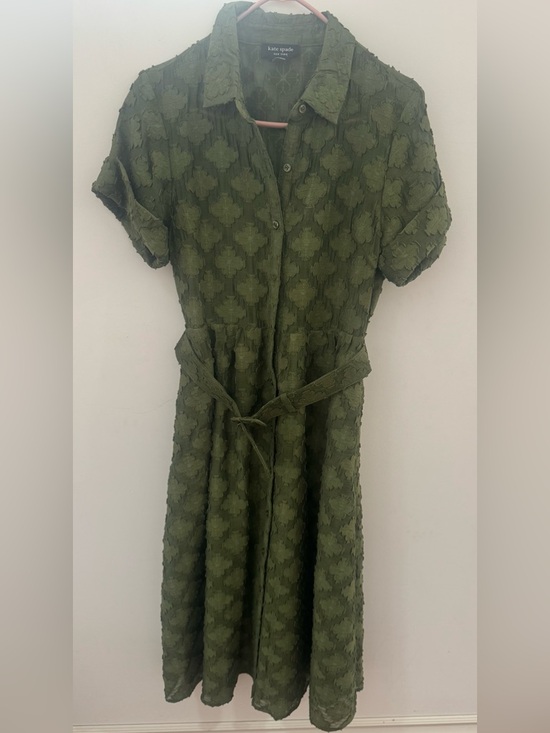 kate spade Dresses & Skirts - KATE SPADE olive green textured midi dress with belt, size S